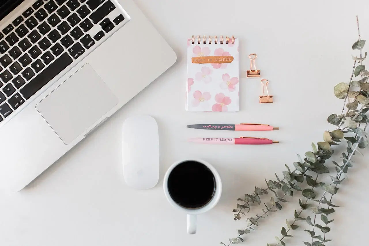 desk of burnt out woman